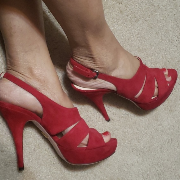 The Devils Prada red platform real suede badazz platform stilettos - Picture 1 of 8